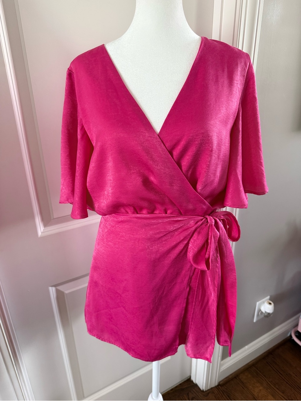 magenta pink wrap skort romper - M